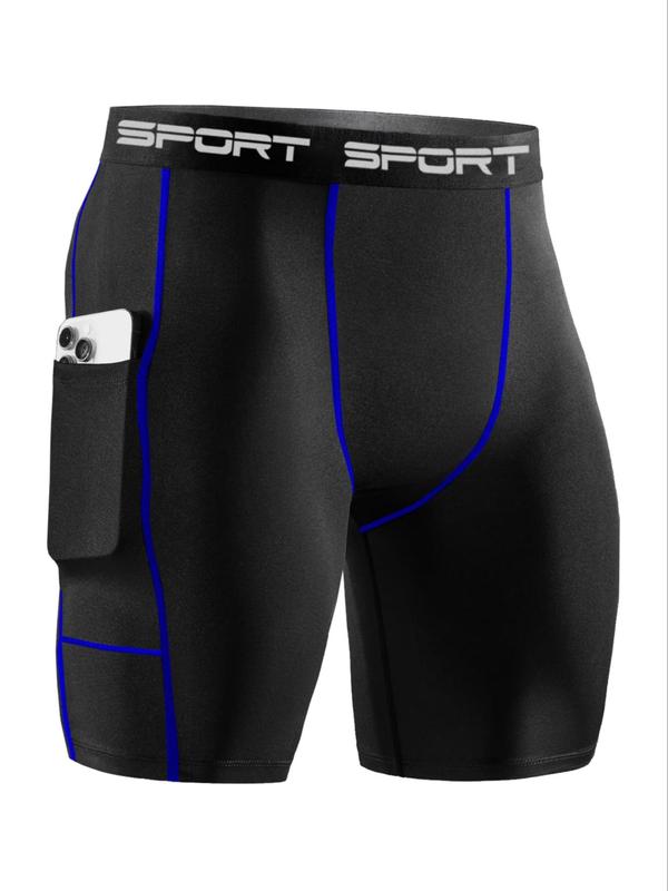 Men's Compression Pocket Sports Shorts, Quick Drying Breathable Skinny Shorts, Men's Sportswear Clothing for Indoor Outdoor Wear