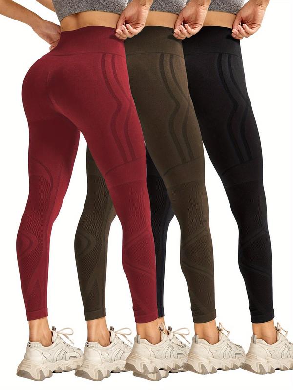 Women's Solid High Waist Sports Leggings, Sporty Comfy Breathable Skinny Pants for Yoga Gym Workout, Ladies Sportswear for All Seasons