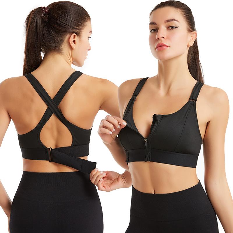 3Pcs Women's Plus Size Sports Bra, Fashion Front Zip-up Design, Breathable Full Coverage Workout Bra For Yoga & Fitness