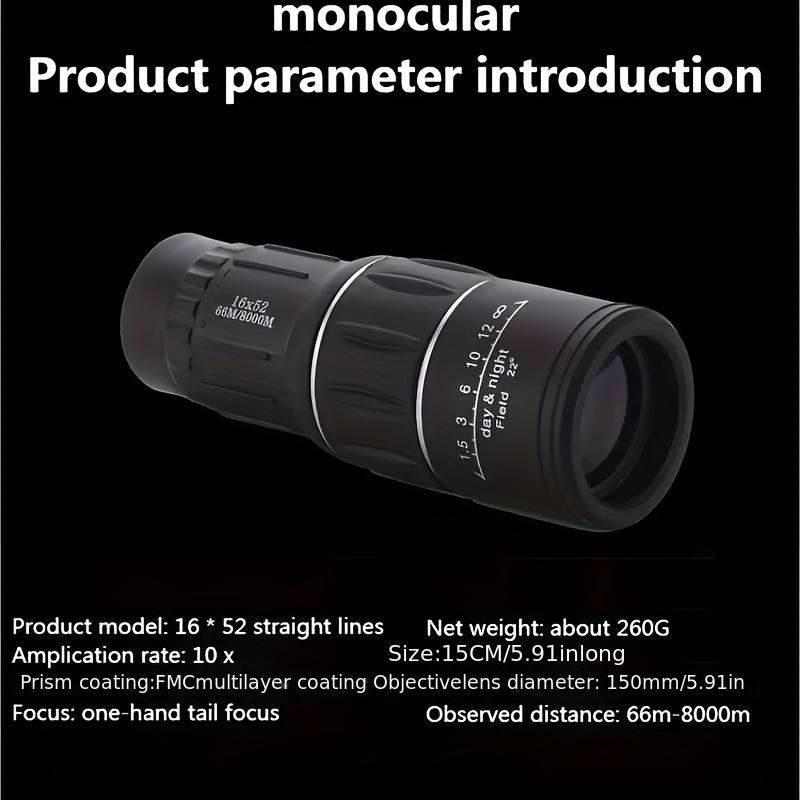 Portable HD Monocular Telescope Hunting Gear, 16x52 High Power Compact Monocular Telescope, Tactical Gear for Bird Watching, Hiking, Concerts, Hunting Shooting Tool