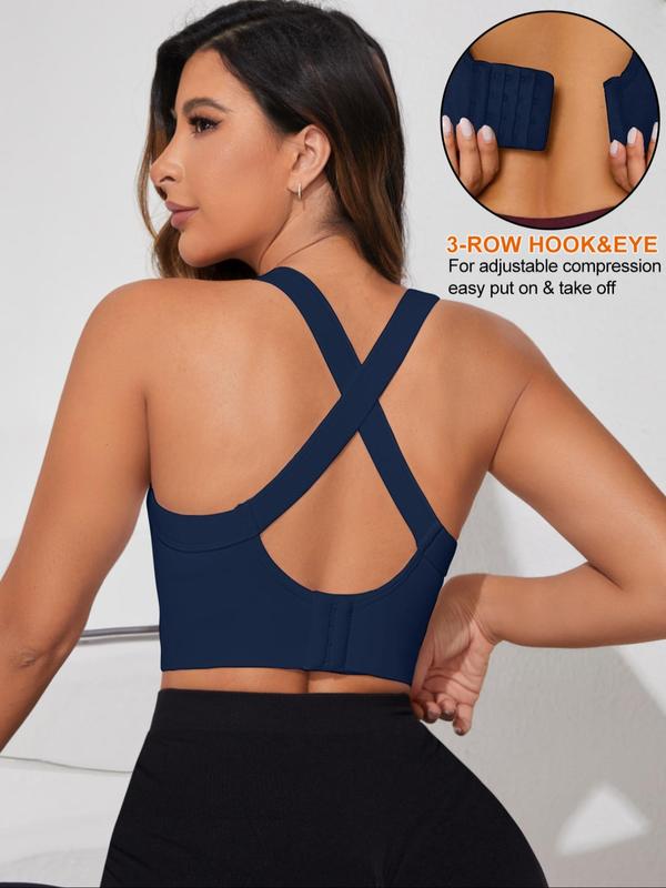 Women's Solid Criss Cross Backless Sports Bra, Breathable Comfortable Wireless Sports Bra, Ladies Sportswear for Indoor Outdoor Wear