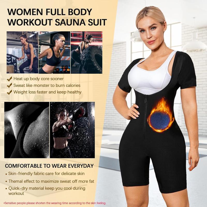 IYDoaMea Women's 3-in-1 Thermal Sauna Sweat Suit - Zippered Body Shaper For Tummy & Waist Slimming romper sport