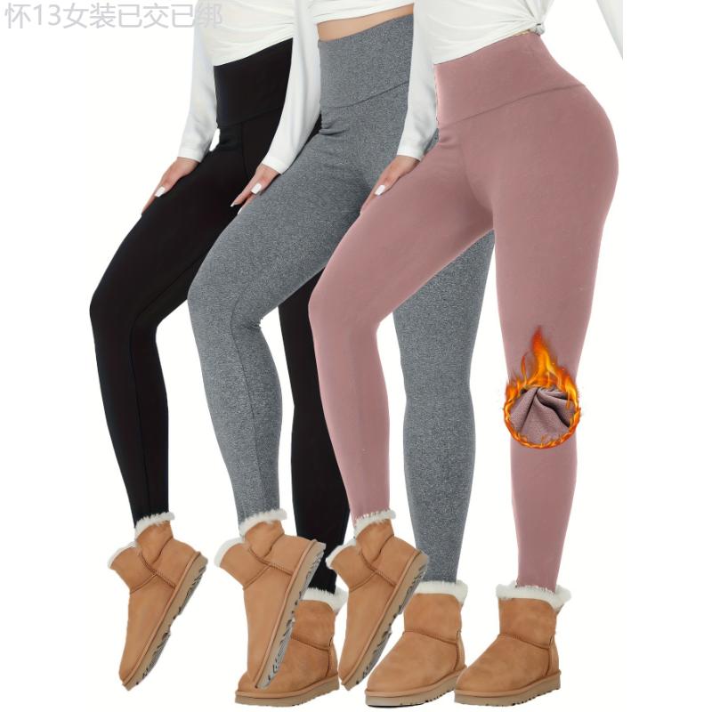 3pcs Thermal Fleece Lined High Waisted Womens Sports Leggings, Workout Winter Warm Thick Tights Soft Yoga Pants