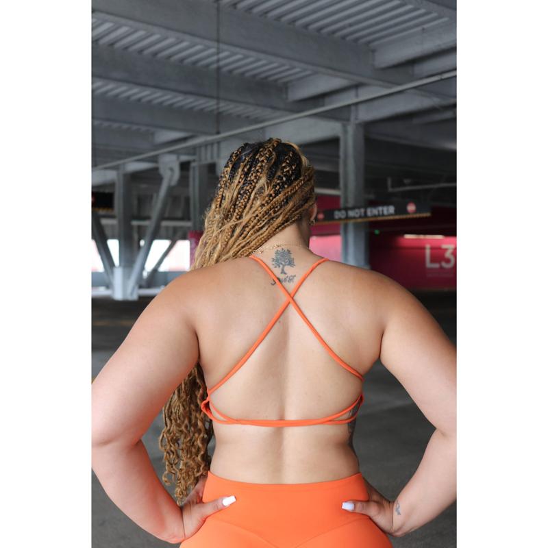 Open Back Strappy Sports Bra in Orange