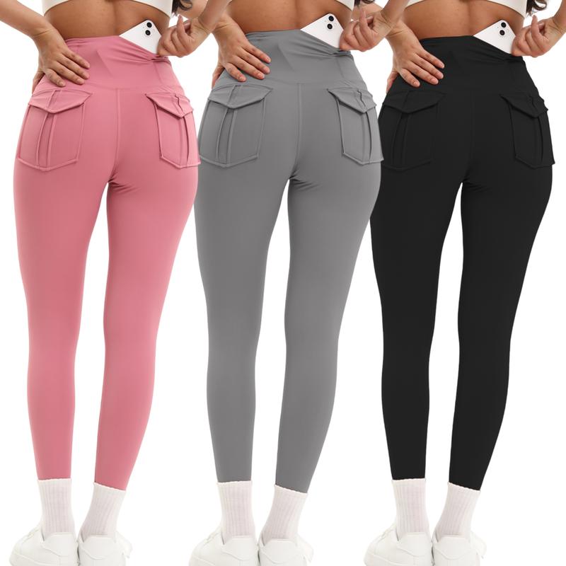 3 Pieces Women's Long Sports Leggings, High-Waist Sports Trousers with Mobile Phone Pocket, Leggings with Mobile Phone Pocket, Yoga Trousers, Tights Opaque for Sports, Leisure, Fitness activewear workout