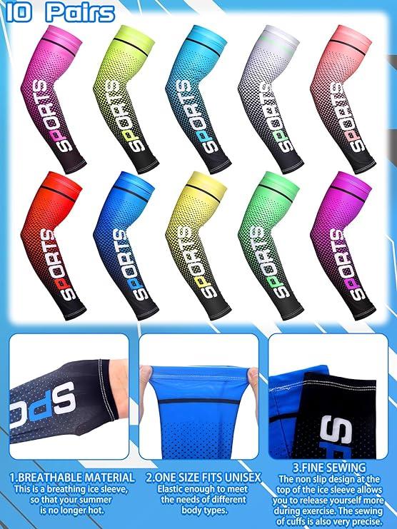 10 Pairs Sun Protection UV Arm Sleeves Cooling Anti Slip Compression Sleeves Sports Polyester Cycling Covers