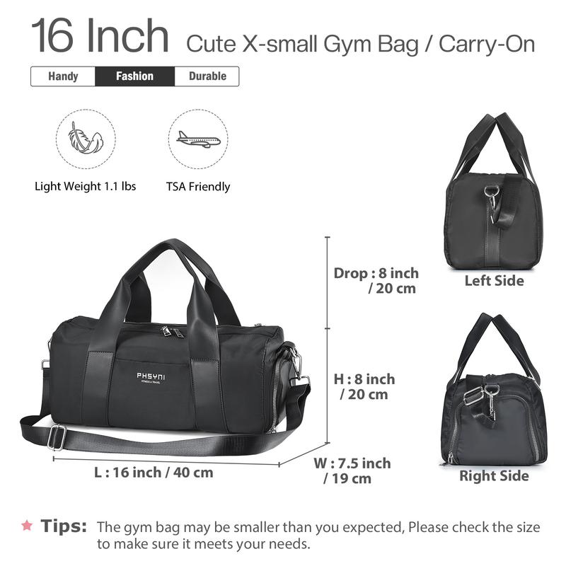 PHSYNI Compact Sports Gym Bag for Women and Men, Cute Mini Duffle Bag with Wet Pocket & Shoes Compartment, Personal Item Travel Workout Bag crossbody shoulder bag grey pink duffelbag