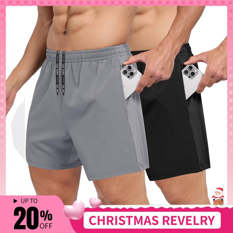 Showitty 2 Pack Men's Gym Workout Shorts with Zipper Pockets- 5' Quick Dry Athletic Running Shorts for Casual Basketball