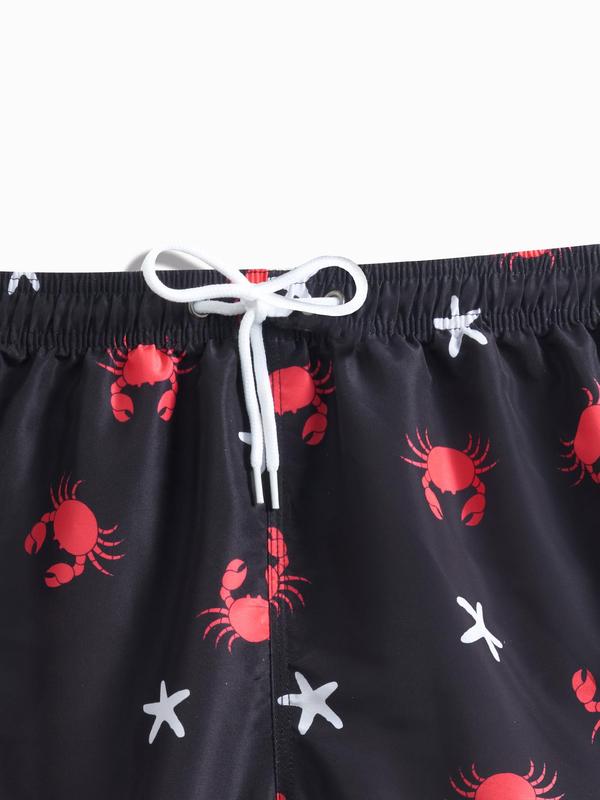 Men Swim Trunks, Men's Regular Fit Palm Tree Print & Animal Print Drawstring Waist Beach Shorts, Gym Shorts, Casual Elastic Waist Pocket Swim Shorts for Summer, Men's Beach Shorts for Vacation Holiday Beach