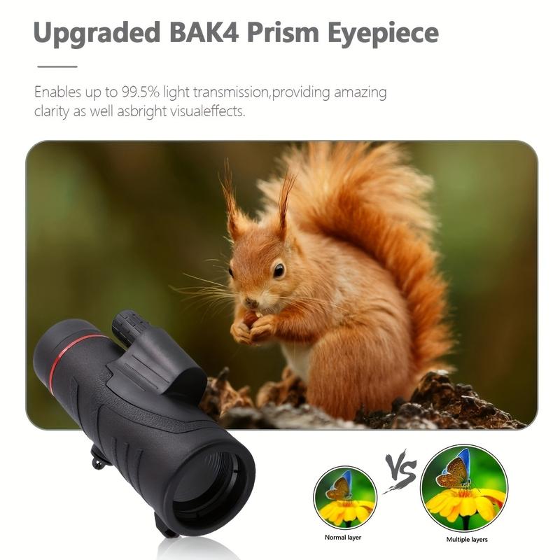 New-40X60 High-Power HD Monocular Telescope with Phone Clip - Crystal-Clear Bak-4 Prism and FMC Lens for Bird Watching, Hunting, Camping, Hiking, and Outdoor Adventures - Durable Plastic Construction and Lightweight Design