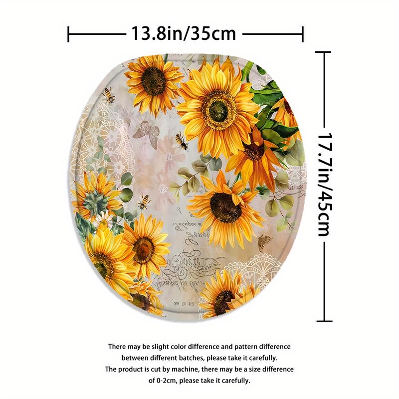 New style 4pcs Modern Sunflower Shower Curtain Set - Water-Resistant, Polyester, Unlined, Knit Woven, with 12 Hooks, 3-Piece Bathroom Decoration Set Including Toilet Floor Mat for a Vibrant and Artsy Home