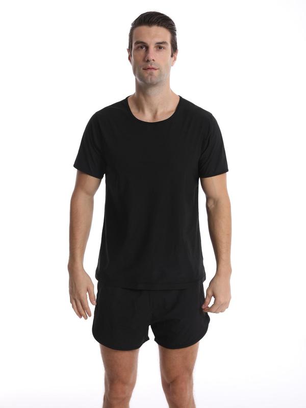 Men's Round Neck Sauna Top, Casual Regular Fit Short Sleeve Sauna Top for Gym Workout, Sport & Outdoor Clothing for All Seasons