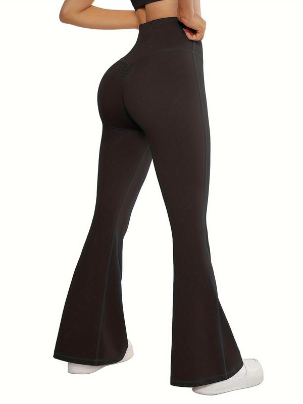  Women's High Waist Flare Leg Leggings, Solid Color Skinny Yoga Pants, High Stretch Seamless Yoga Leggings, Ladies Sportswear for Indoor Outdoor Wear