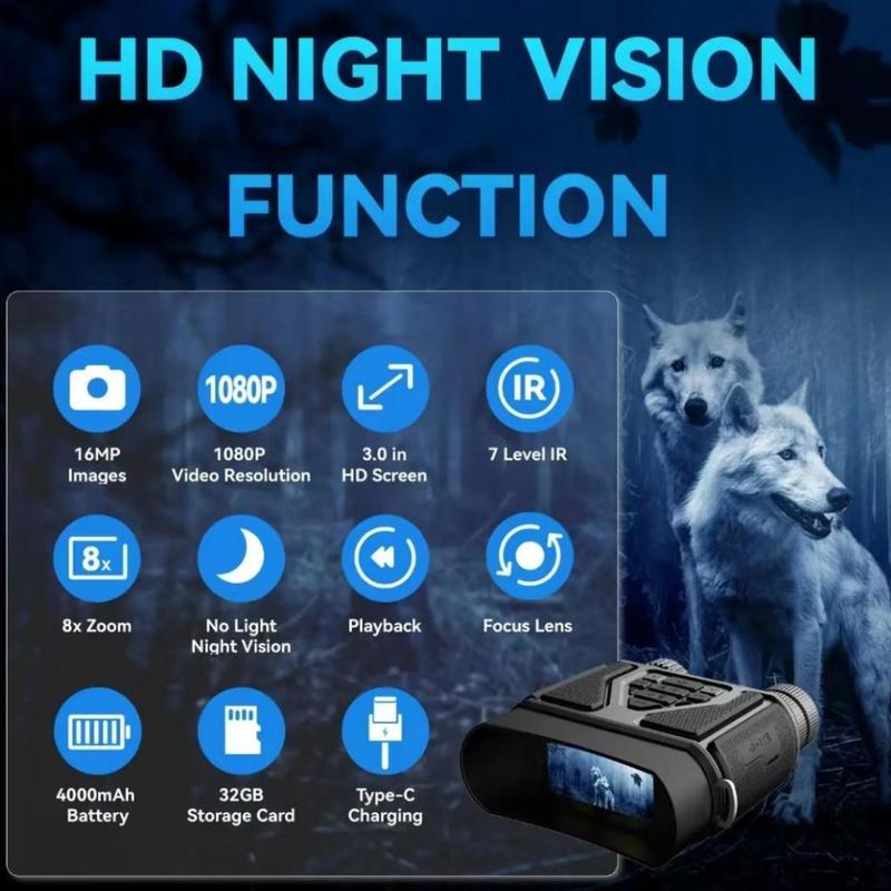 Night Vision Binoculars, 4K Digital Infrared Night Vision Goggles with 7 Brightness Levels, Rechargeable Hunting Night Vision with 32GB TF Card, Powerful Telescope