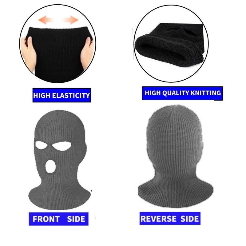 3 Hole Winter Knitted Mask 2 Conts Full Face Cover Ski Scarf Mask Warm Balaclava for Adult Skiing, Motorcycle,Wind Protection