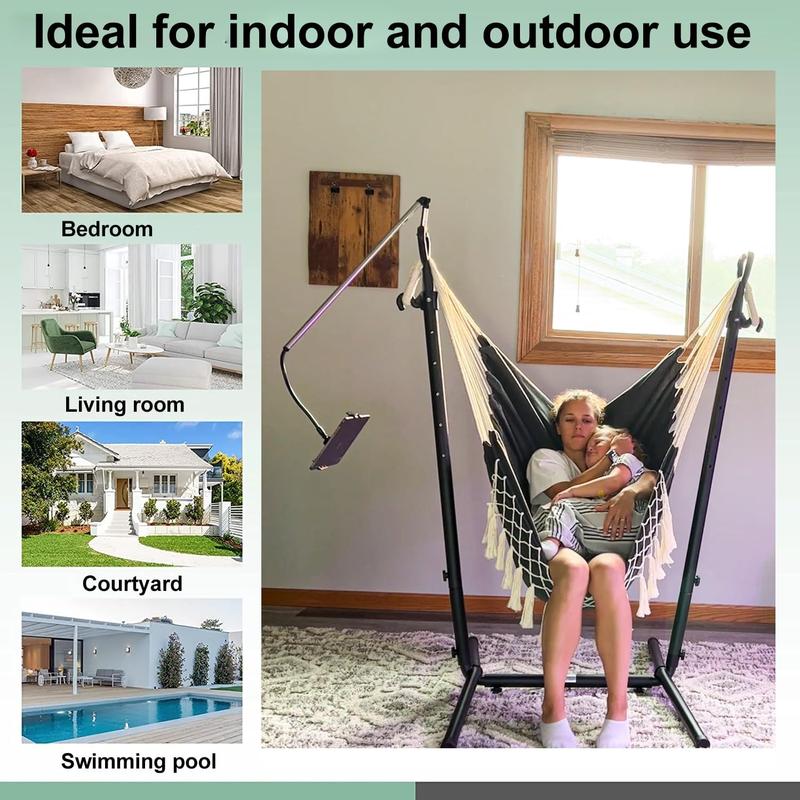 Hammock with Stand Included Heavy Duty Double Swing Chair Outdoor Indoor w. Pillow & Cellphone Tablet Holder Macrame Handmade Adjustable Portable Confortable Patio Yard Porch Chair 400lbs Capacity