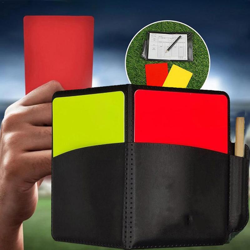 Football Referee Wallet, 1 Set PU Leather Football Card Holder with Red & Yellow Card & Pen, Football Card Storage Bag for Competition Game