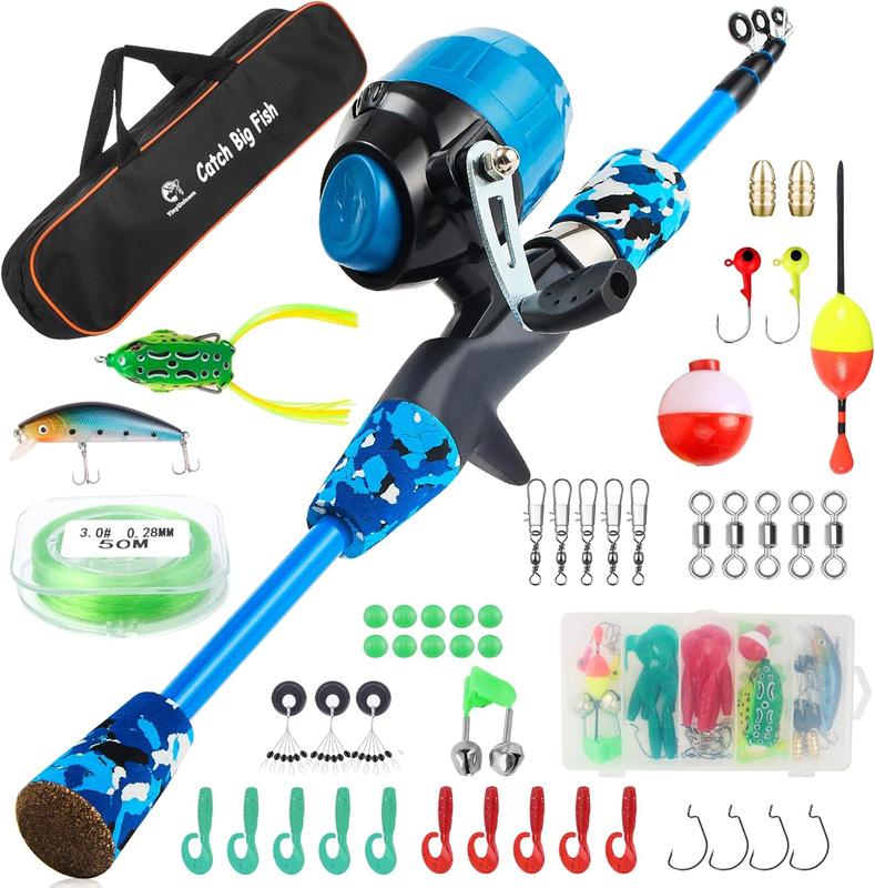 Kids Fishing Pole Kit SetPortable Telescopic Fishing Rod and Reel Combo Full Kits for Boys, Girls, Beginner, Youth