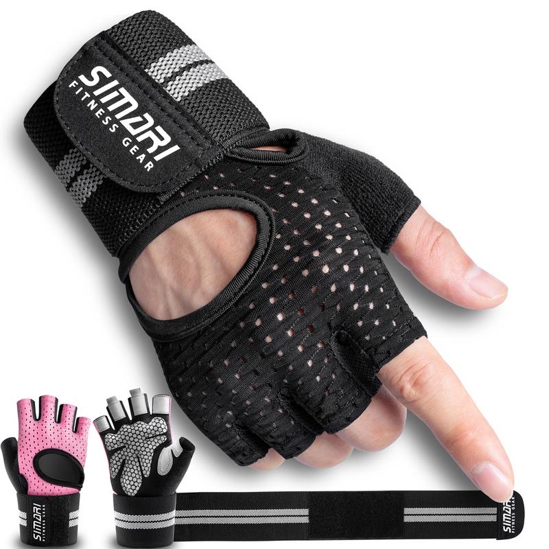 SIMARI Breathable Workout Gloves for Men Women, Padded Weight Lifting Gloves with Wrist Wraps Support, Full Palm Protection, Gym Training SG902 half-finger glove