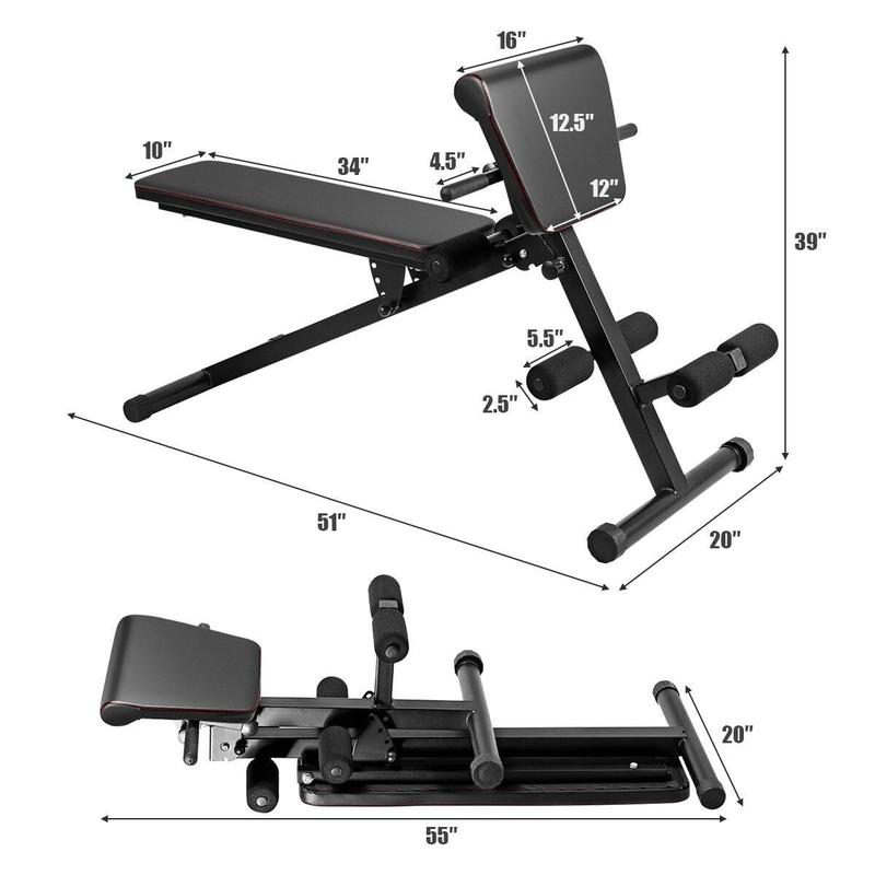 Adjustable Weight Bench Strength Workout Full Body Exercise - Black