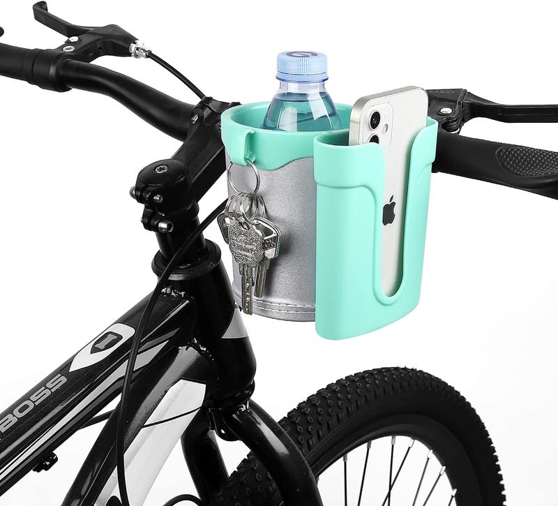 3-in-1 Bike Cup Holder with Phone & Key Storage - Universal Drink Holder for Bicycles, Motorcycles, Scooters in Grey Green