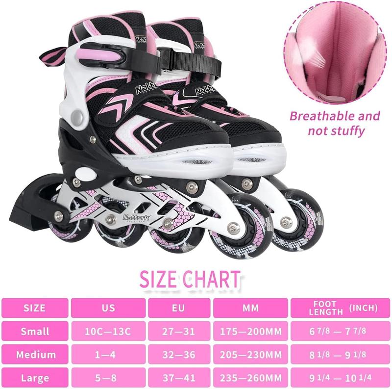 Nattork Adjustable Inline Skates for Kids - Pink - Model 901