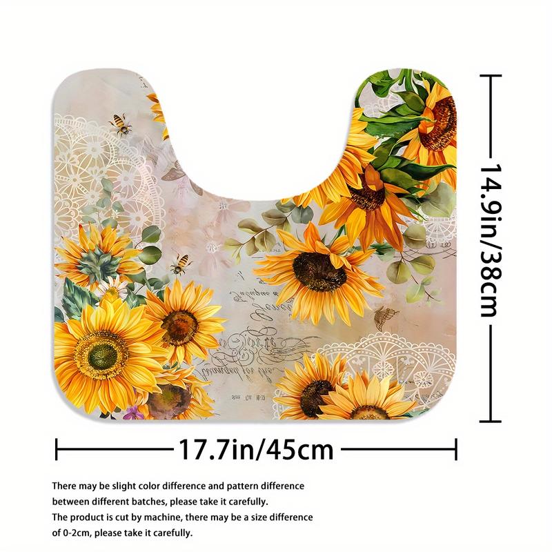 New style 4pcs Modern Sunflower Shower Curtain Set - Water-Resistant, Polyester, Unlined, Knit Woven, with 12 Hooks, 3-Piece Bathroom Decoration Set Including Toilet Floor Mat for a Vibrant and Artsy Home