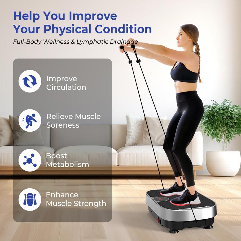 RELIFE REBUILD YOUR LIFE Vibration Plate Exercise Machine Vibration Platform with Loop Bands Remote Control for Lymphatic Drainage Whole Body Workout