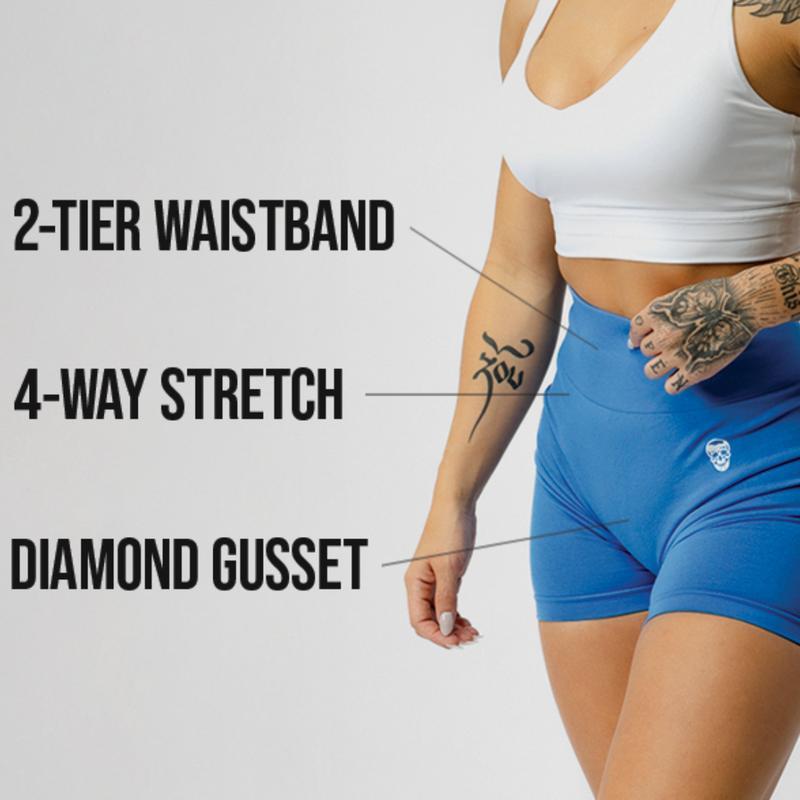 Women's high waist belly suction moisture wicking perspiration breathable, double belt. Squat protective running Yoga fitness body tight seamless high spring sports shorts