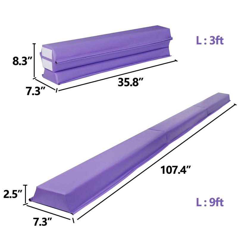 9ft Balance Beam Folding Foam Gymnastics Equipment w  Anti-slip Base 3 Colors