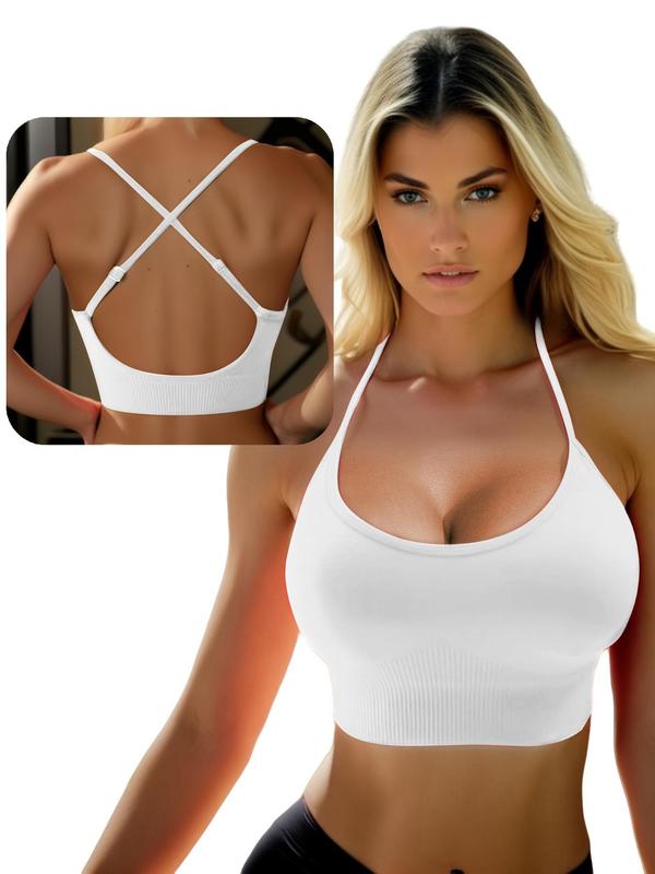 Women's Criss Cross Backless Breathable Sports Bra for Spring, Bras for Women, Solid Comfortable Wireless Push Up Bra, Summer Wear 2024, Softness Lightweight Lingerie Bralette for Women's Daily Wear