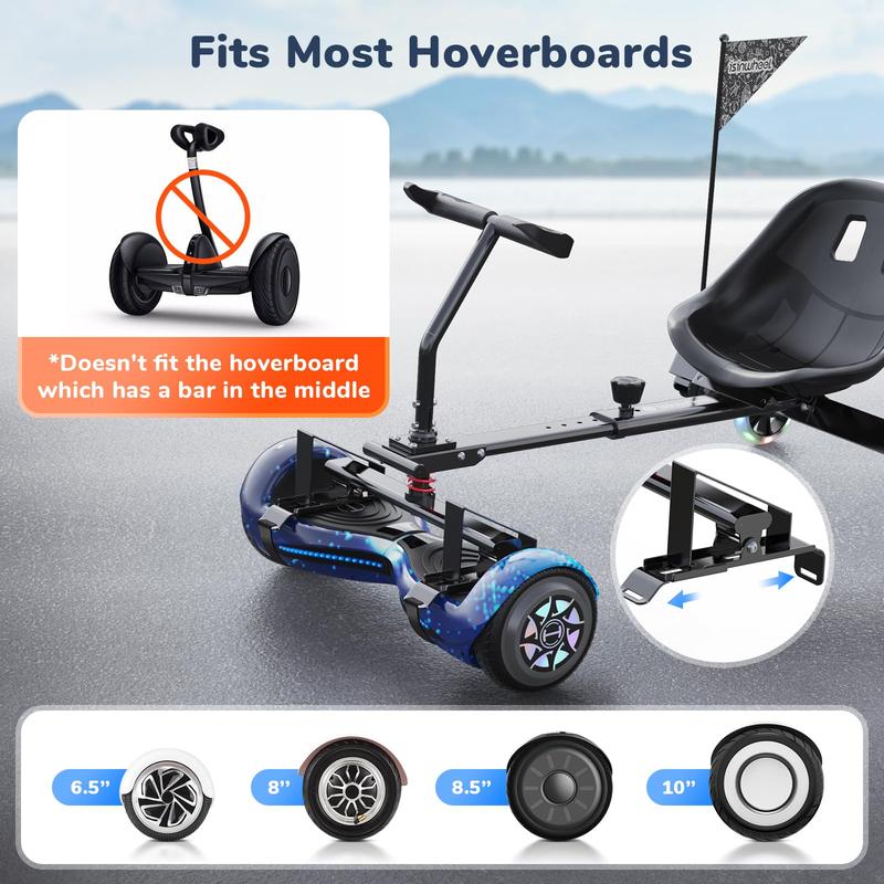 K5 Hoverboard Seat Attachment with 3*Shock Absorbers& 2*Glowing Wheels, Thickened GoKart Kit Hoverboard Accessory More Stable for 6.5