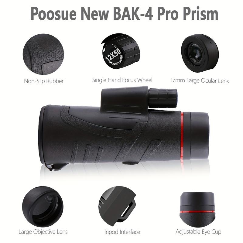 New-40X60 High-Power HD Monocular Telescope with Phone Clip - Crystal-Clear Bak-4 Prism and FMC Lens for Bird Watching, Hunting, Camping, Hiking, and Outdoor Adventures - Durable Plastic Construction and Lightweight Design