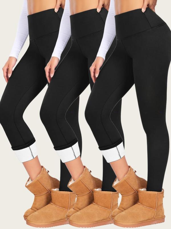 Women's Solid High Waist Thermal Lined Leggings, Casual Comfy Warm Skinny Yoga Pants for Daily Wear, Ladies Bottoms for Fall & Winter