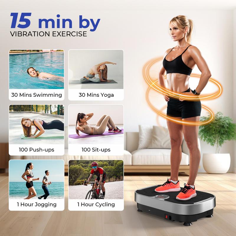 RELIFE REBUILD YOUR LIFE Vibration Plate Exercise Machine Vibration Platform with Loop Bands Remote Control for Lymphatic Drainage Whole Body Workout