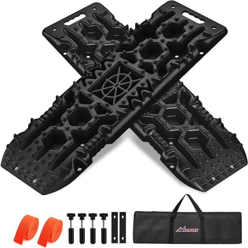 Nilight Recovery Off-Road Traction Boards with Jack Lift Base Emergency Tire Ladder Mats for 4WD 4X4 Mud Sand Snow with 2PCS Mounting kit Carry Bag 2 leashes (Black)