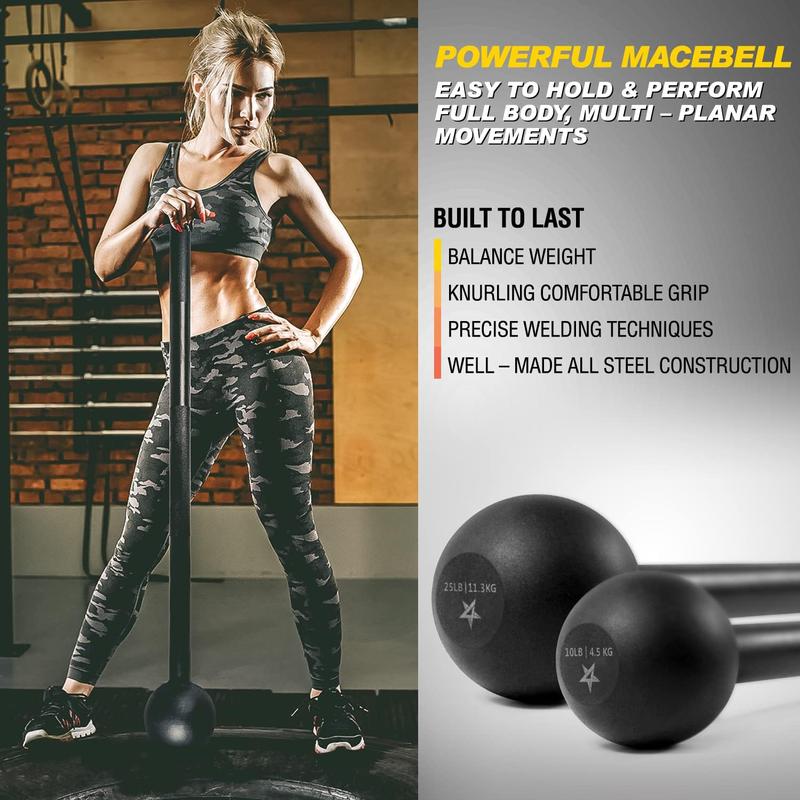 The Steel Mace Bell for Strength Training - Support Full Body, Muscles, Shoulder, Grips & Forearms Workouts to Rehabilitation, Stretching 5, 7, 10, 15, 20, 25, 30lb For Woman & Man