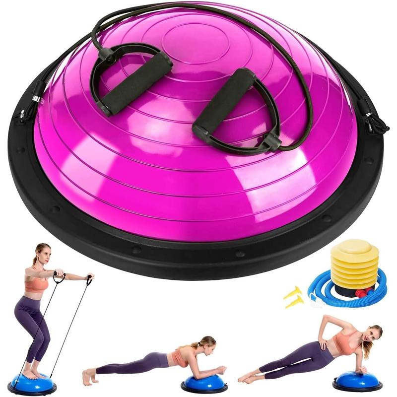 Half Balance Ball Trainer, Half Yoga Exercise Ball with Resistance Bands and Foot Pump, Balance Trainer for Stability Training, Strength Exercise Fitness, Home Gym Workout Equipment