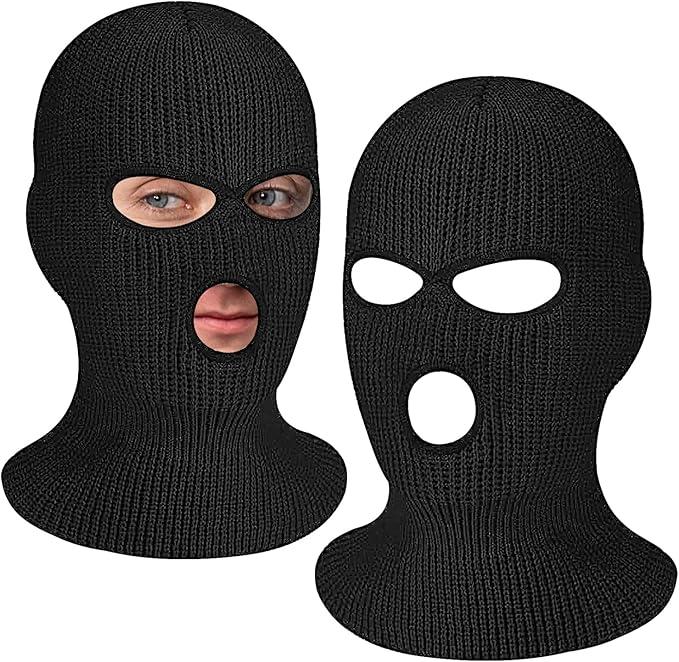 3 Hole Winter Knitted Mask 2 Conts Full Face Cover Ski Scarf Mask Warm Balaclava for Adult Skiing, Motorcycle,Wind Protection