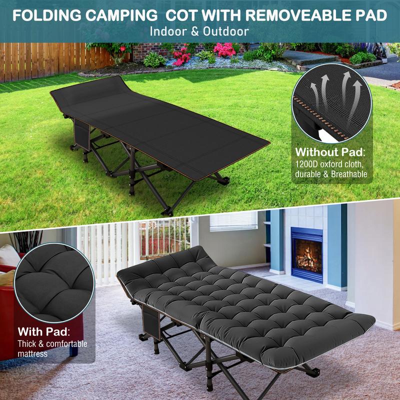 DoCred Oversized XXL Folding Camping Cot with Comfortable Mattress Cots for Sleeping with Pad Heavy Duty Camping Bed Sleeping Cot Include Carry Bag Camping Cots for Adults Home Office Nap Vocation Outdoor