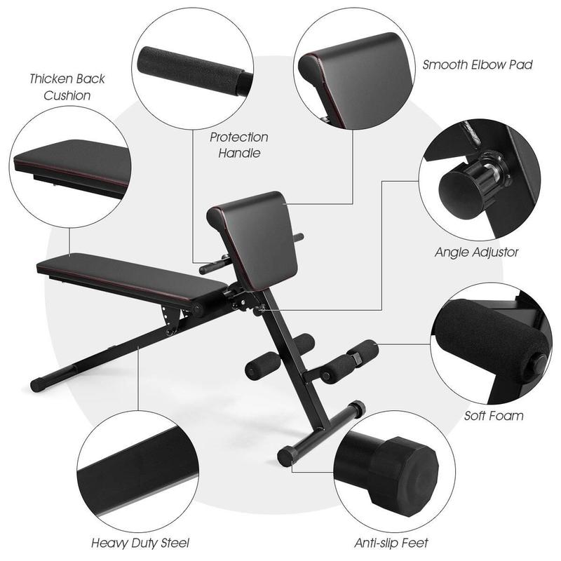 Adjustable Weight Bench Strength Workout Full Body Exercise - Black