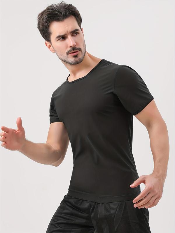 Men's Round Neck Sauna Top, Casual Regular Fit Short Sleeve Sauna Top for Gym Workout, Sport & Outdoor Clothing for All Seasons