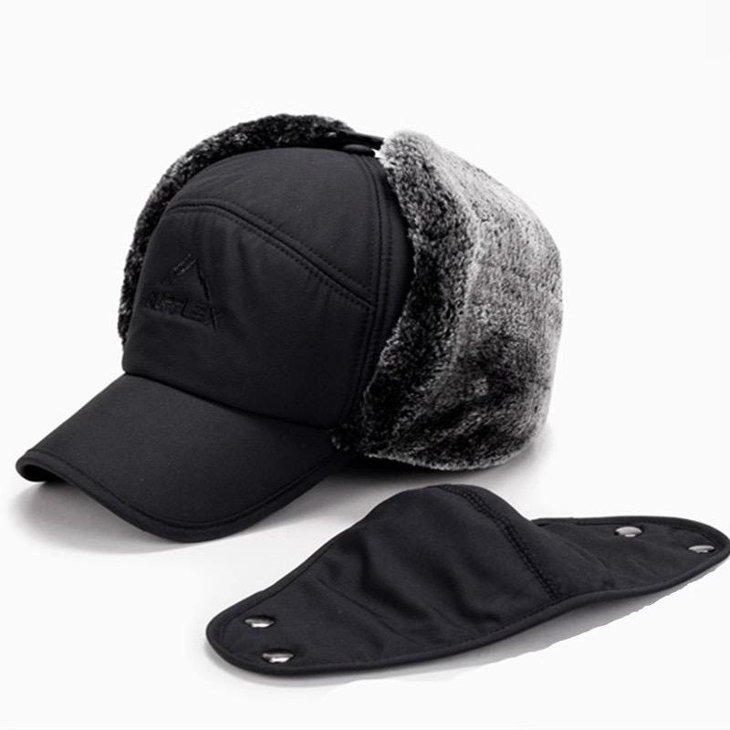 Winter sports hat, windproof and cold-proof outdoor sports hat, thickened imitation fur outdoor sports hat with detachable mask, cycling warm hat