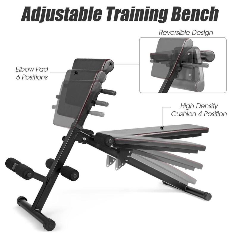 Adjustable Weight Bench Strength Workout Full Body Exercise - Black