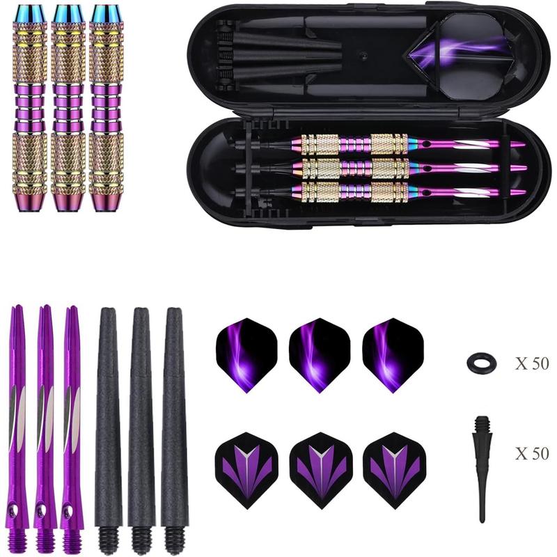 HZB Soft tip Darts Set 18 20 Grams - Professional Darts Plastic Tip with Brass Barrel + Aluminum Shafts + 50 Rubber o-Ring + 6 Flights +50 Soft Tips for Electronic Dartboard