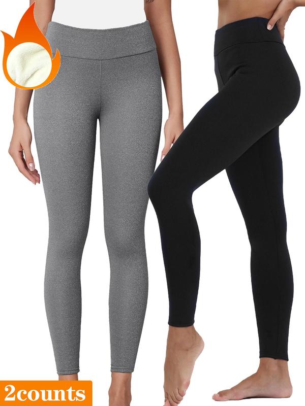 Women's Solid High Waist Thermal Lined Sports Leggings, Casual Comfy Breathable Skinny Warm Pants for Yoga Gym Workout Running, Ladies Sportswear for Fall & Winter, Tummy Control