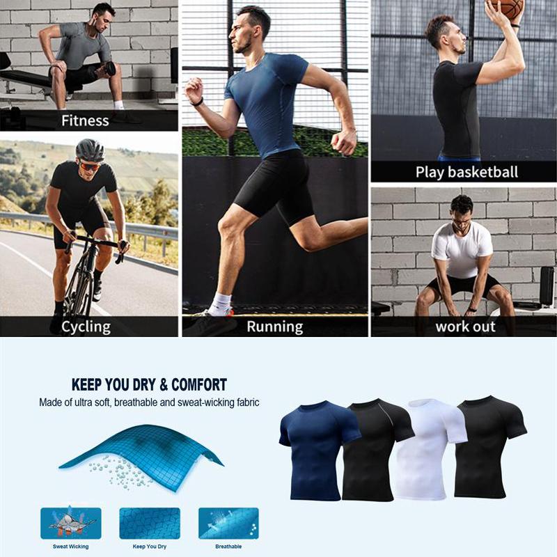 Bat Print Compression Shirts for Men Summer Short Sleeve Rash Guard Gym Workout Running Tshirt Athletic Quick Dry Tees Tops