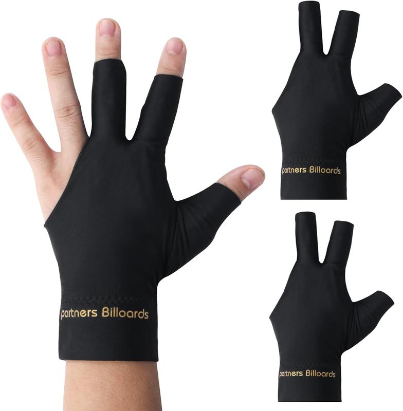 6 count Pool Gloves Billiards Left Hand, 3 Fingers Pool Billiard Gloves, Breathable Billiard Gloves for Women Men Left Hand, Cue Shooter Pool  Gloves(Black)