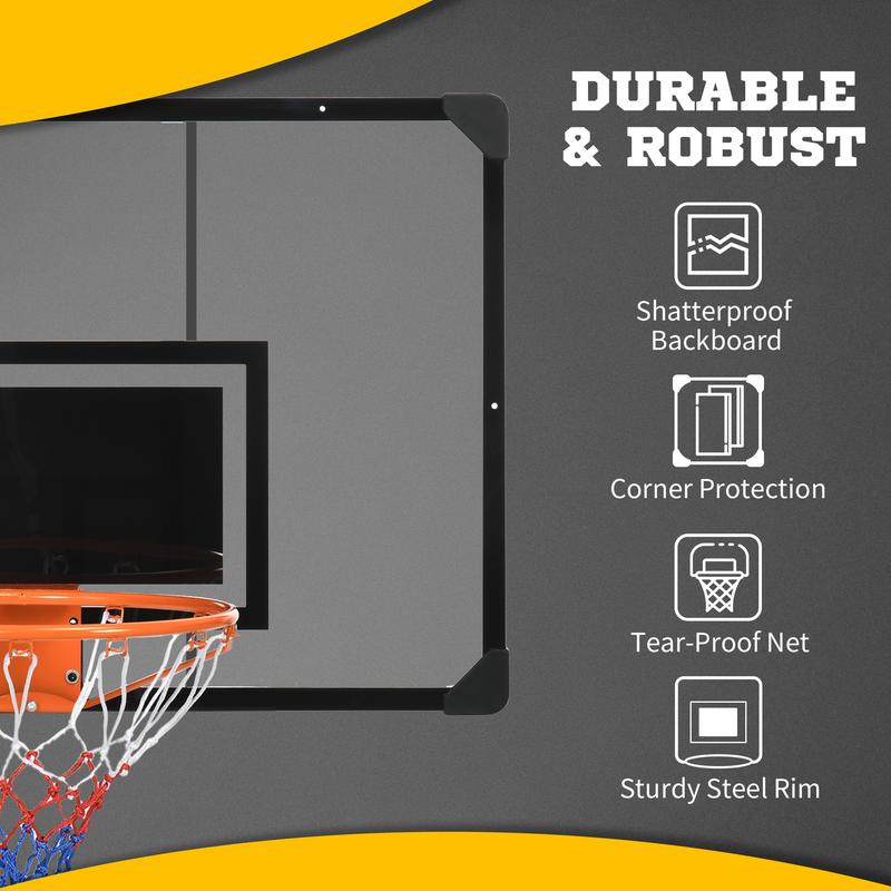 Soozier Wall Mounted Basketball Hoop with Shatter Proof Backboard, Durable Rim and All-Weather Net for Indoor and Outdoor Use