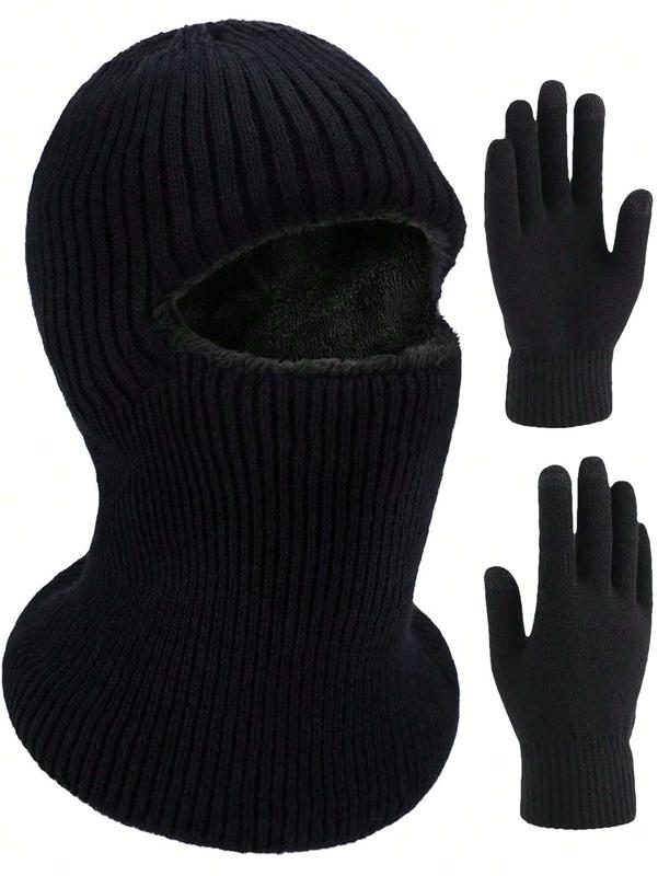 Ski Mask For Men Winter Knitted Full Face Mask And Black Non-Slip Gloves Balaclava Hats 1 Hole Ski Mask Fleece For Men Women Winter Favors